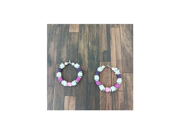 Anneaux Heishi rose/violet/blanc/argenté