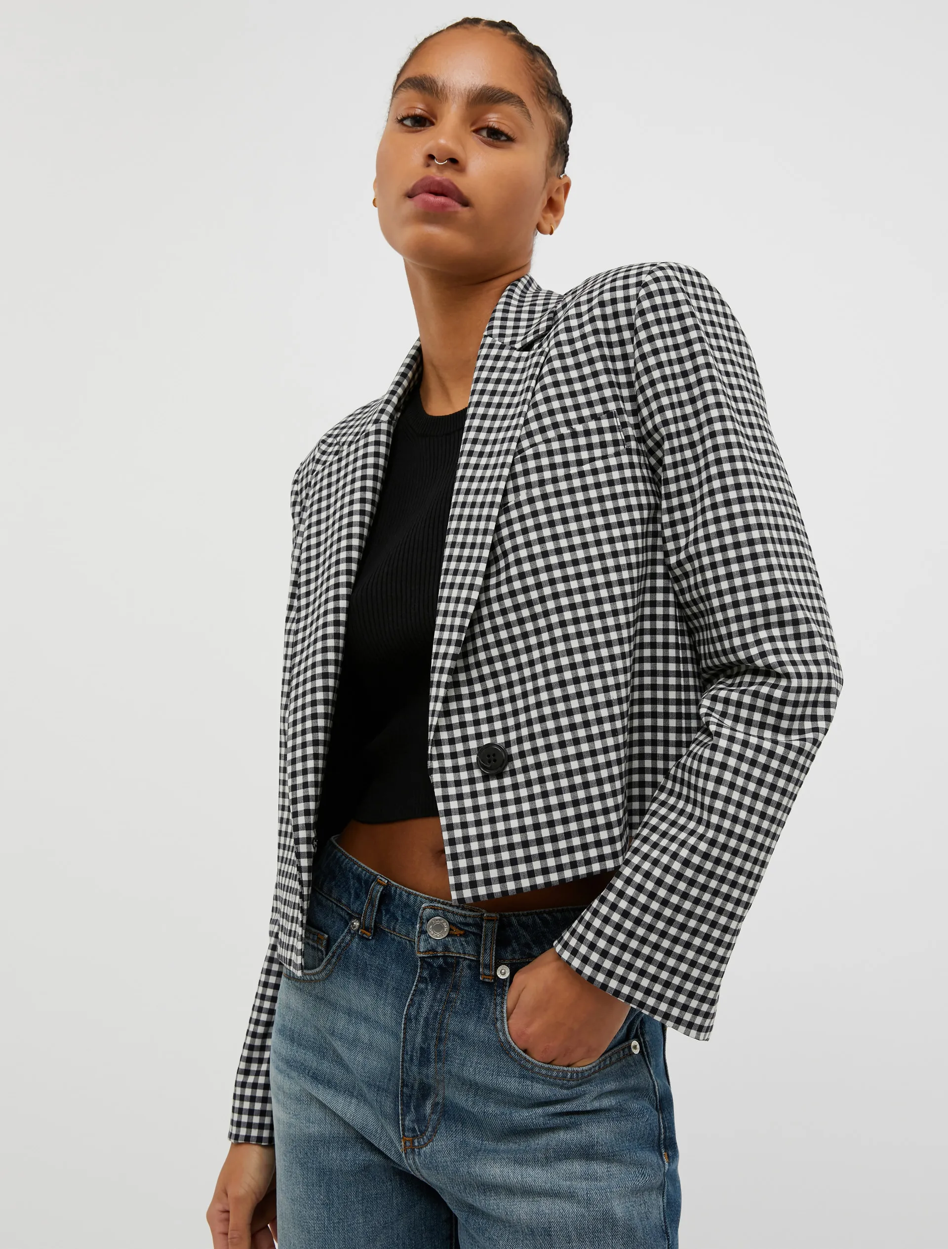 Blazer raccourci en laine mélangée