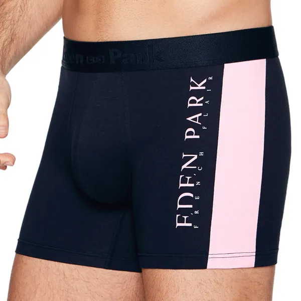 Boxer homme bleu marine avec bande rose en coton par Eden Park