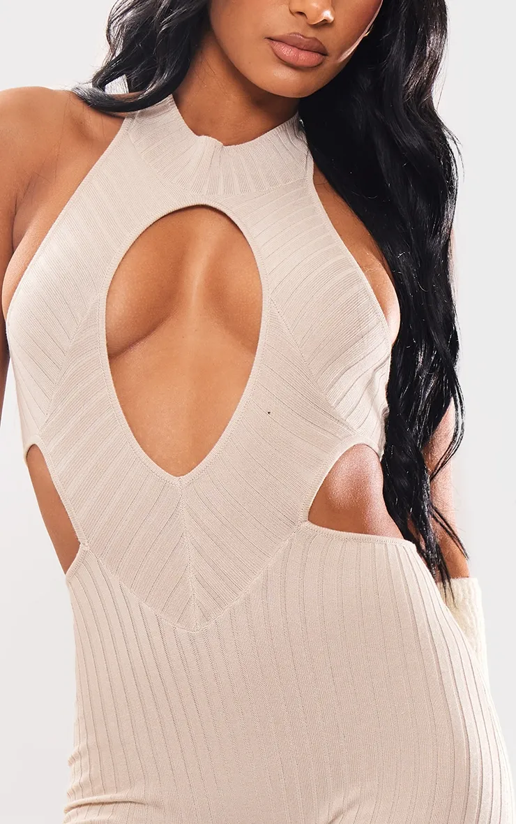 Combinaison avoine en maille tricot à découpes