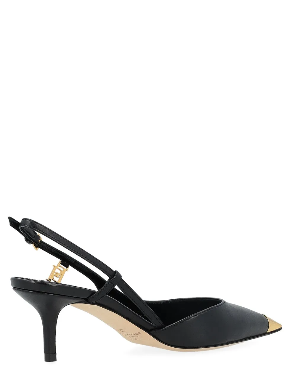 Elisabetta Franchi Escarpin en cuir nappa noir avec virole en métal