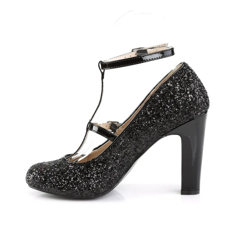 Escarpin noir à paillettes haut talon carré grande taille