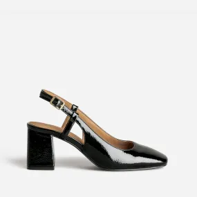 Escarpin slingback noir verni à bout carré - Escarpins Femme | ERAM