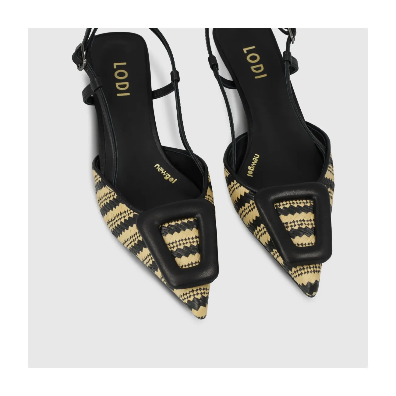 Escarpin slingback pour femme en tissu effet raphia naturel et noir. I LODI Chaussures pour femme online.