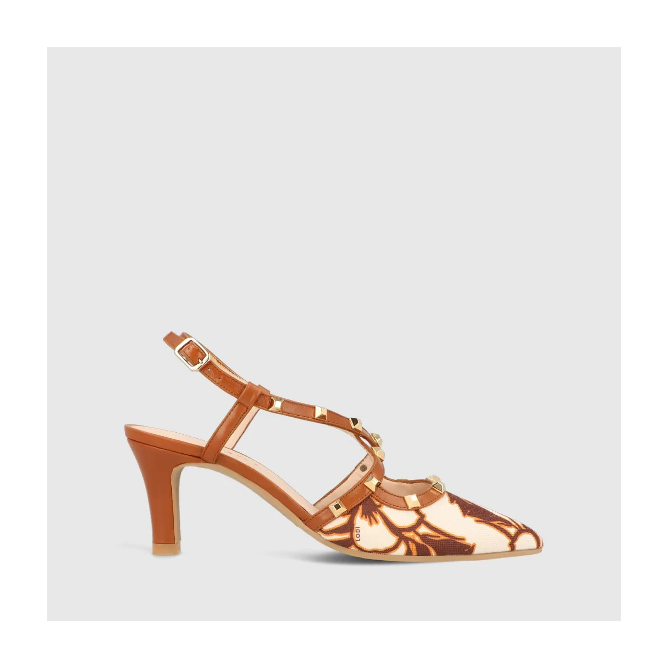 Escarpin talon ouvert Marc-go en tissu imprimé marron | LODI Chaussures pour femme en ligne
