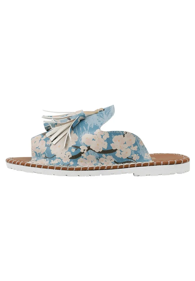 Femme Cuir Vegan Bleu Sandales - Bloom Where You Are Planted Motif