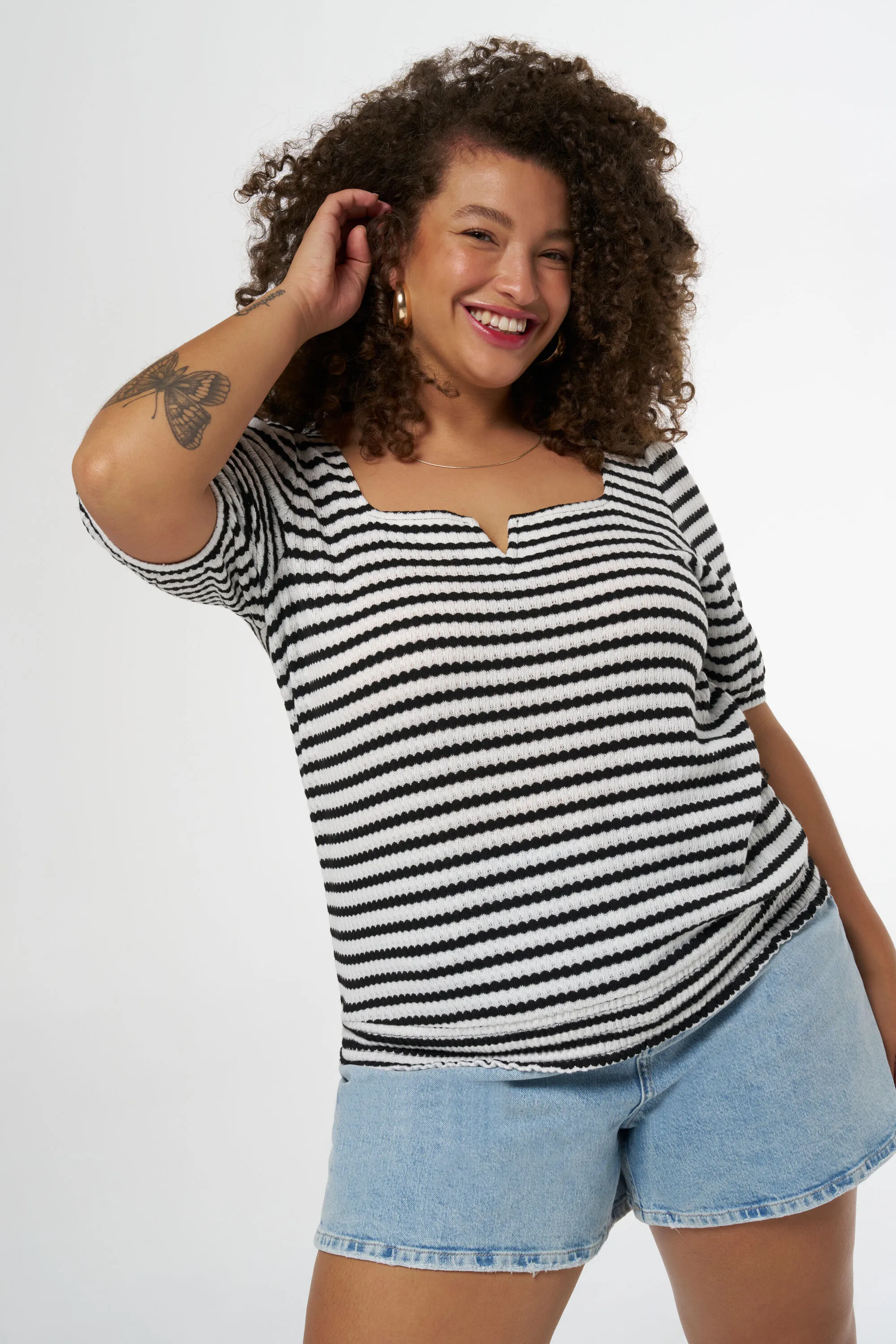 Femmes Haut à imprimé Multi noir-blanc | MS Mode