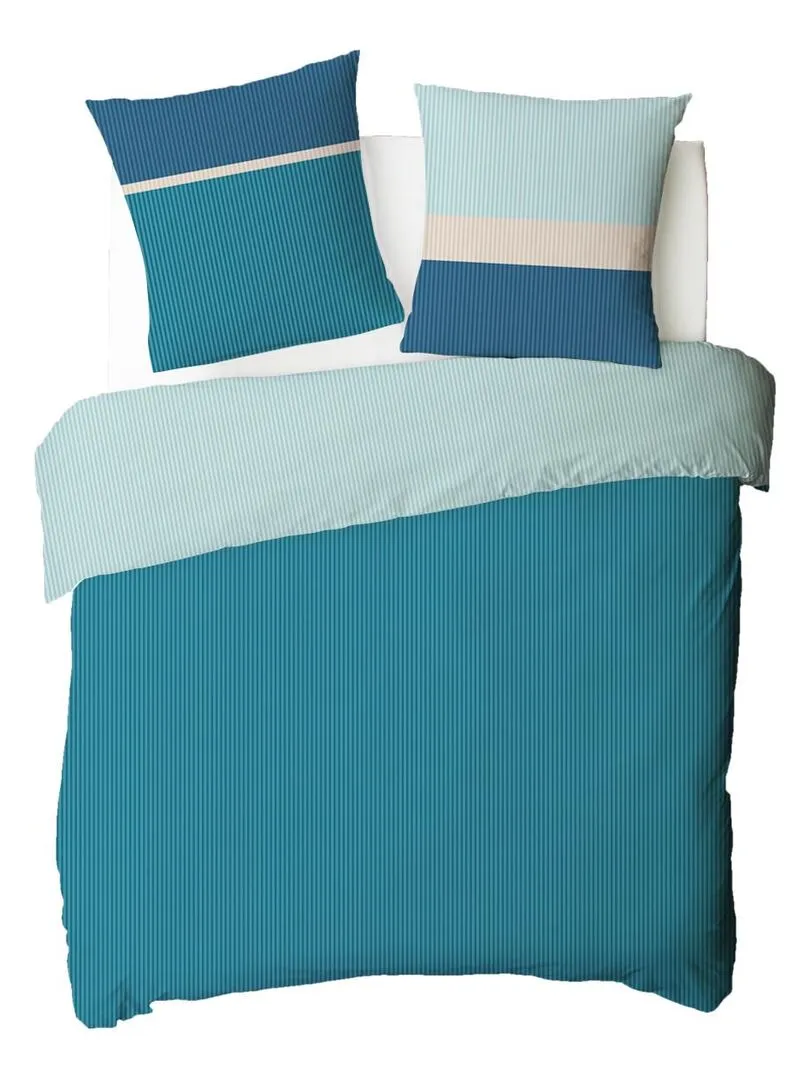 Future Home - Parure de lit 2 personnes en coton 57 fils imprimé bleu - Bleu