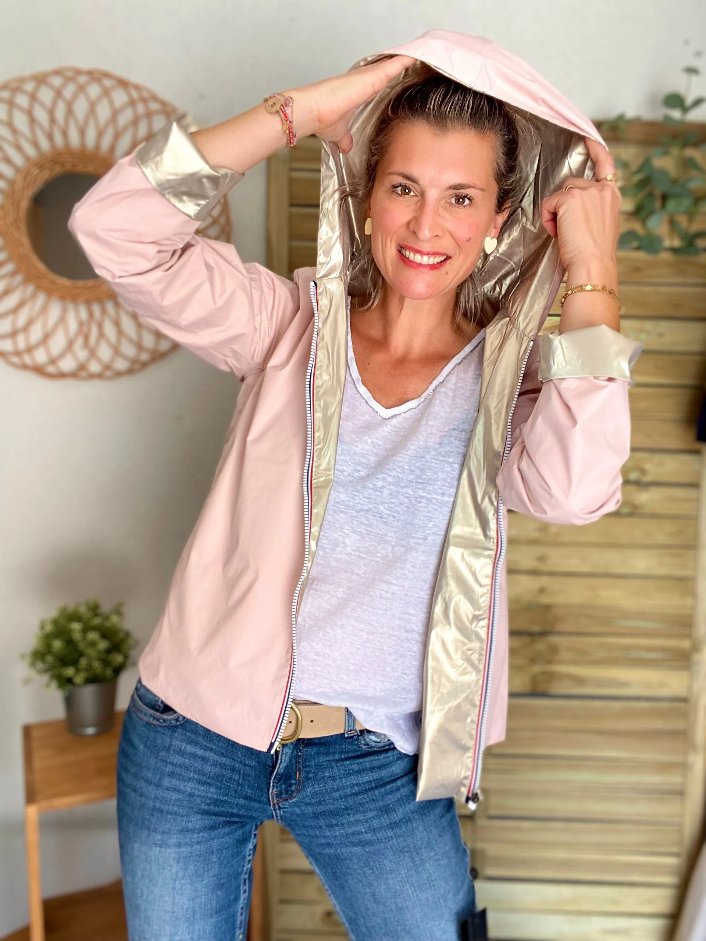 Imperméable réversible léger GARANCE COURT - Rose/Doré - Laura Jo