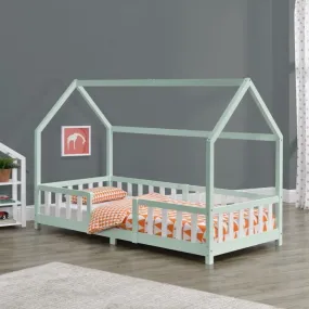 Lit d'Enfant Design Forme Maison Sisimiut Pin 200 x 90 cm Menthe Blanc Mat Laqué