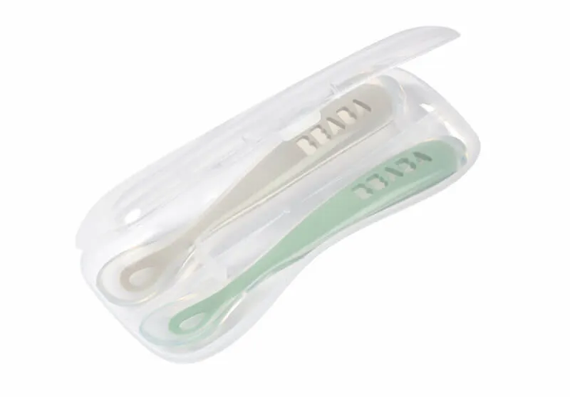 Lot de 2 cuillères silicone 1er âge avec boite Vert sauge