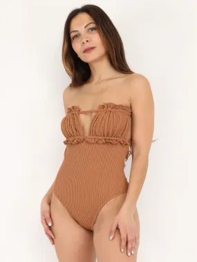 Maillot de bain 1 pièce texturé- Camel