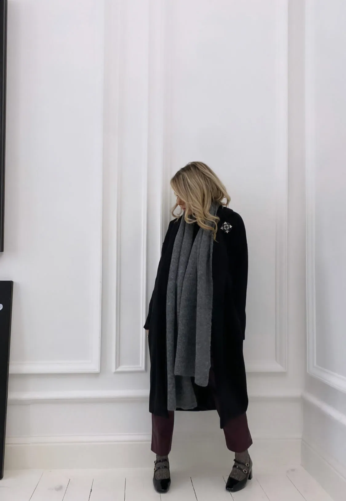 Manteau noir long double boutonnage