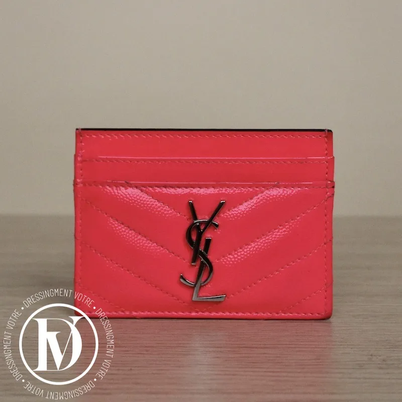 Porte-cartes monogramme en cuir graine rose néon – Saint Laurent
