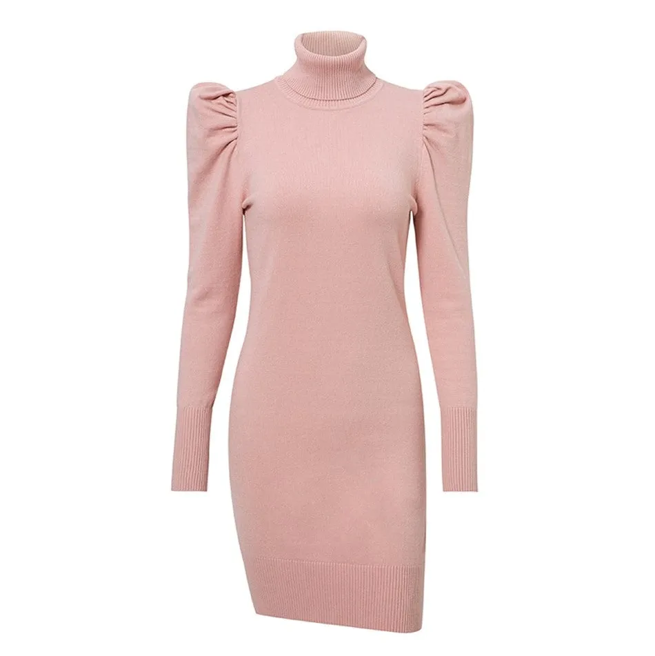 Robe Col Roulé Rose