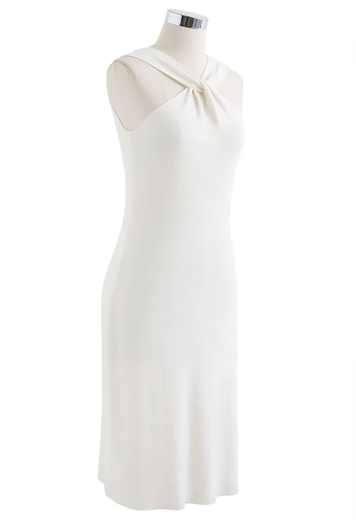 Robe en maille ajustée à col licou croisé en blanc