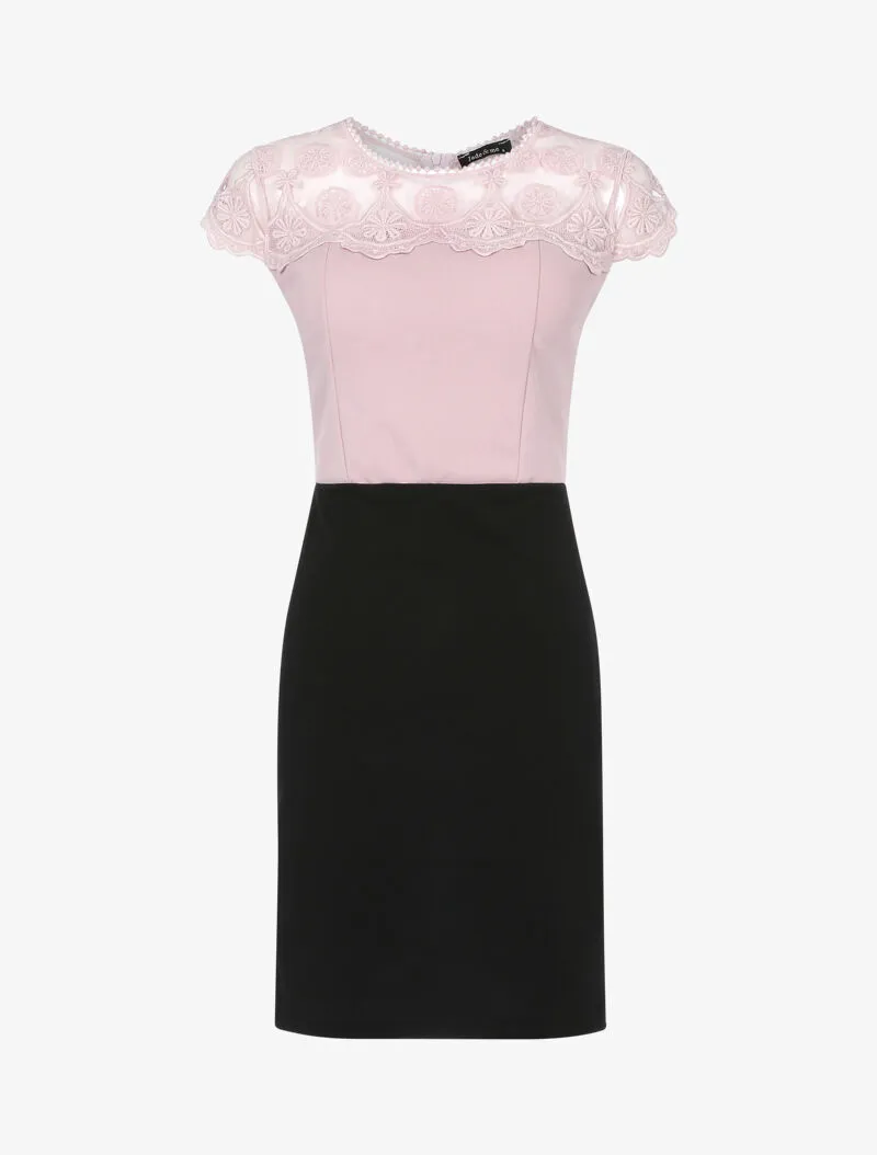 Robe fourreau à haut de buste dentelle - rose/noir