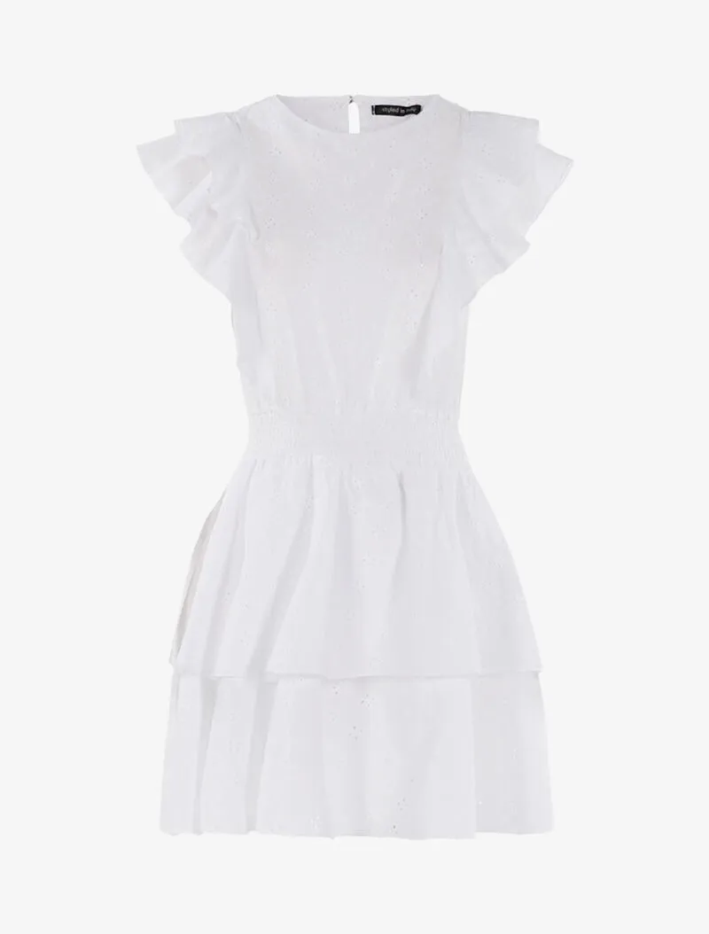 Robe volantée à détails ajourés - blanc