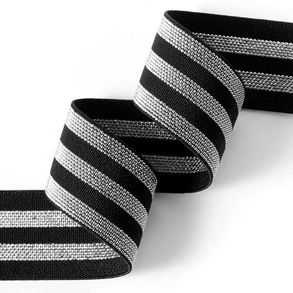 Ruban élastique à rayures [40 mm] – noir/argent