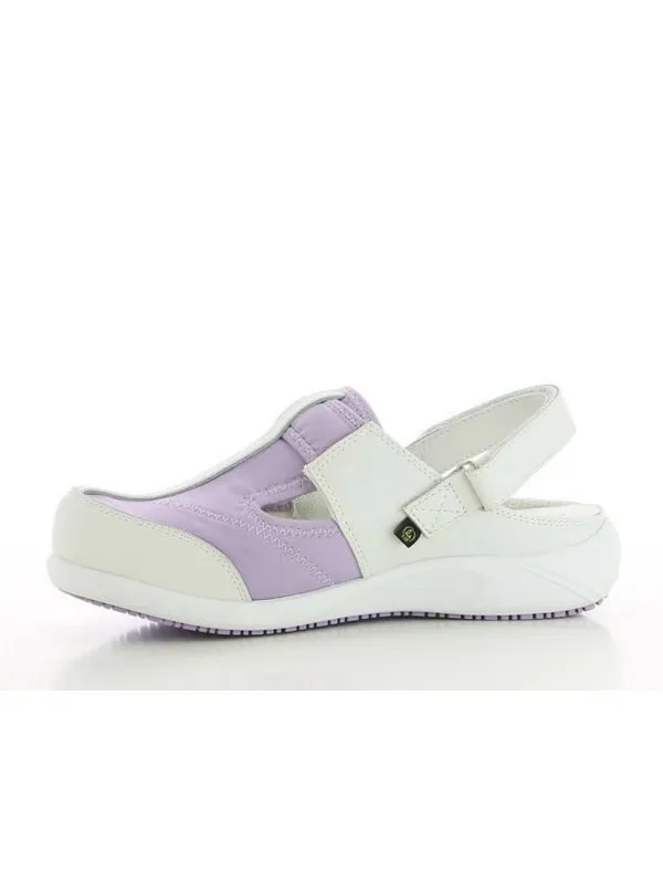 Sabot médical SRC en cuir et lycra blanc et parme Anais Oxypas