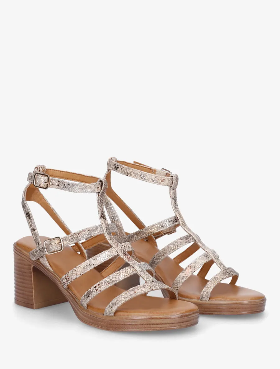 Sandales à talon python style spartiate - Taupe