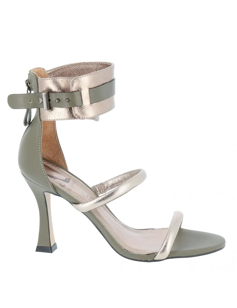 sandales à talons modernes cuir kaki et bronze 09 cm