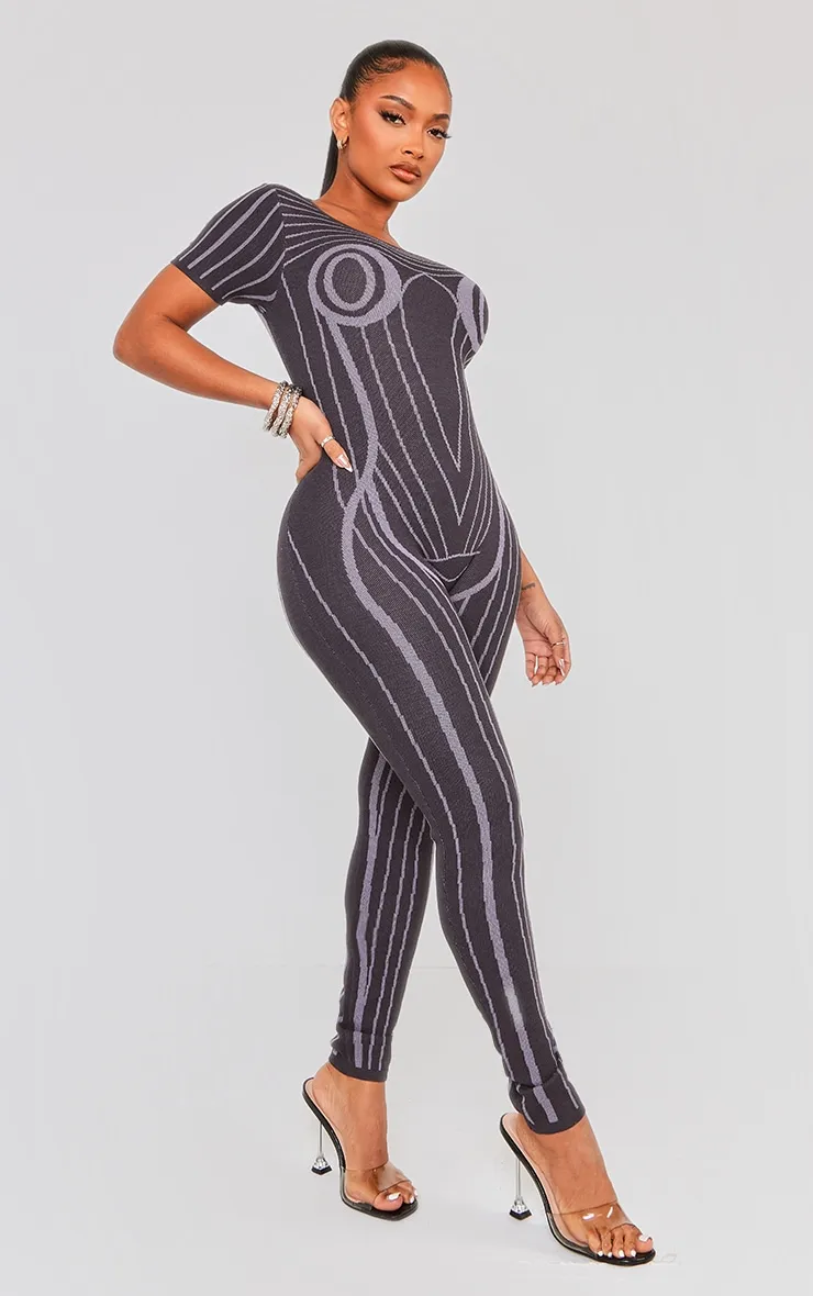 Shape Combinaison en maille gris anthracite imprimé corps à manches courtes