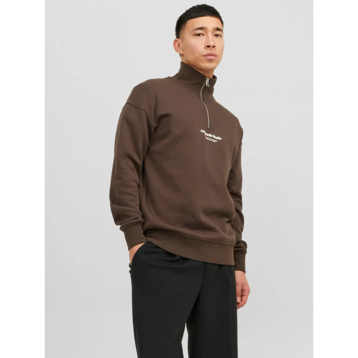 Sweatshirt Relaxed Fit Col haut Manches longues Marron en coton | 3 Suisses
