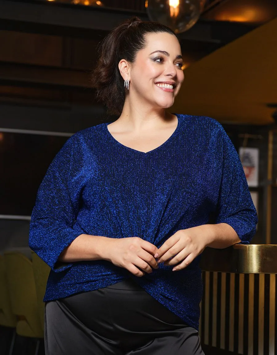 T-shirt drapé chic bleu 