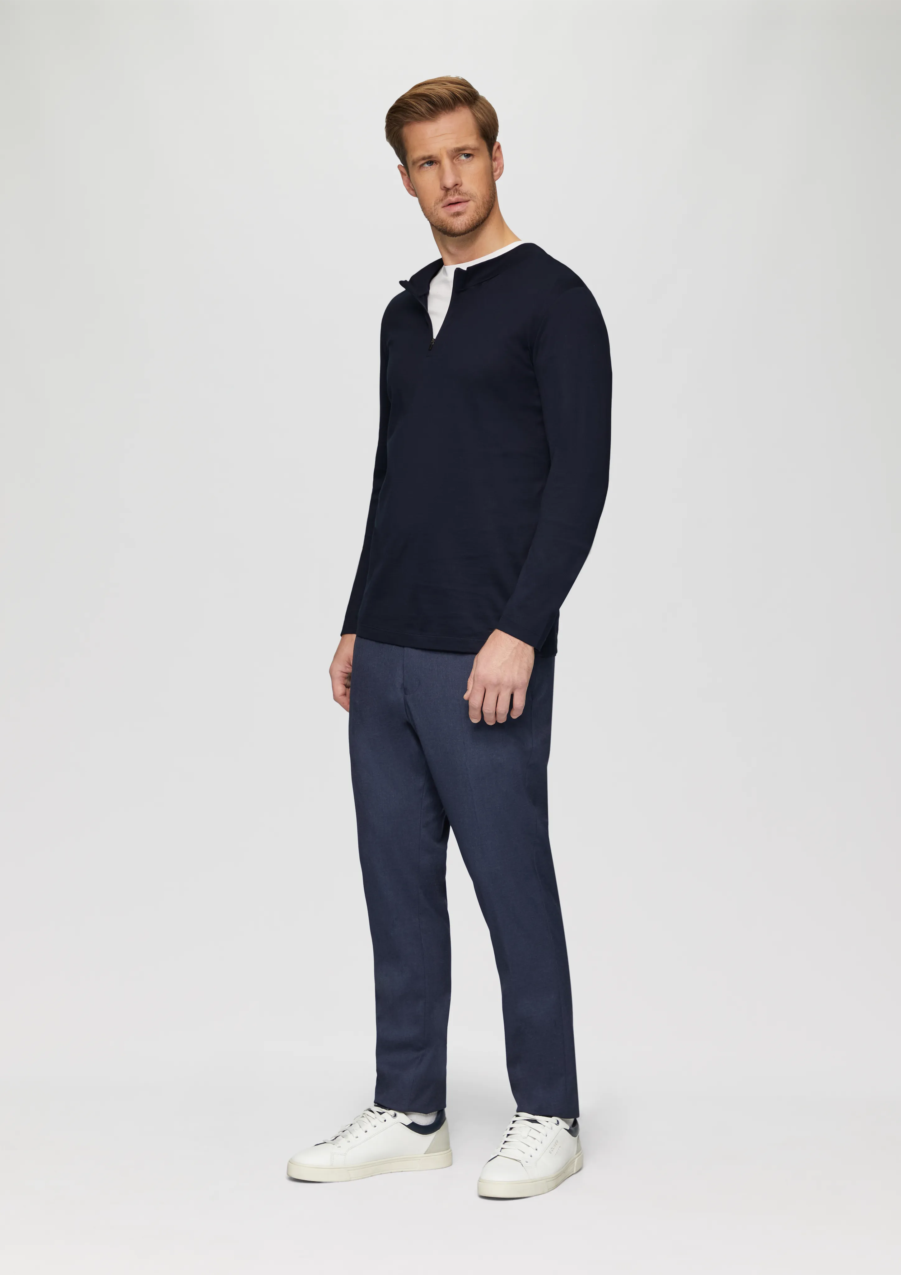 T-shirt à manches longues et zip en coton mercerisé