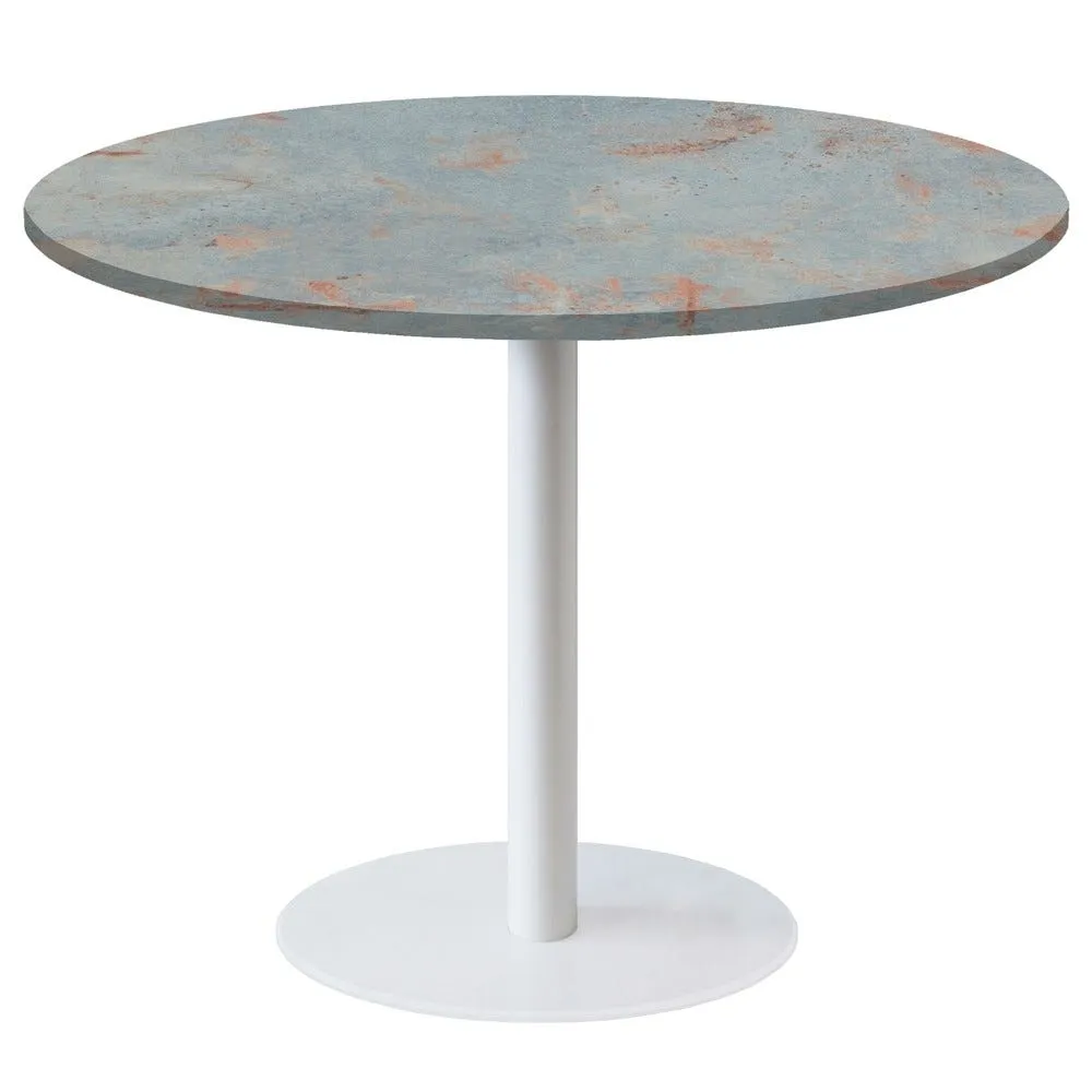 Table Ø120cm pied blanc plateau gris rouille